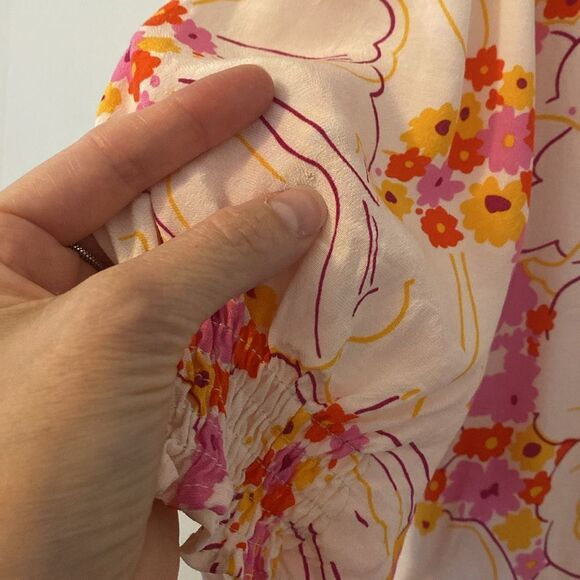 SUNCOO Paris Cream Orange & Pink Floral Clay Midi Dress size T3/ L - Picture 16 of 16